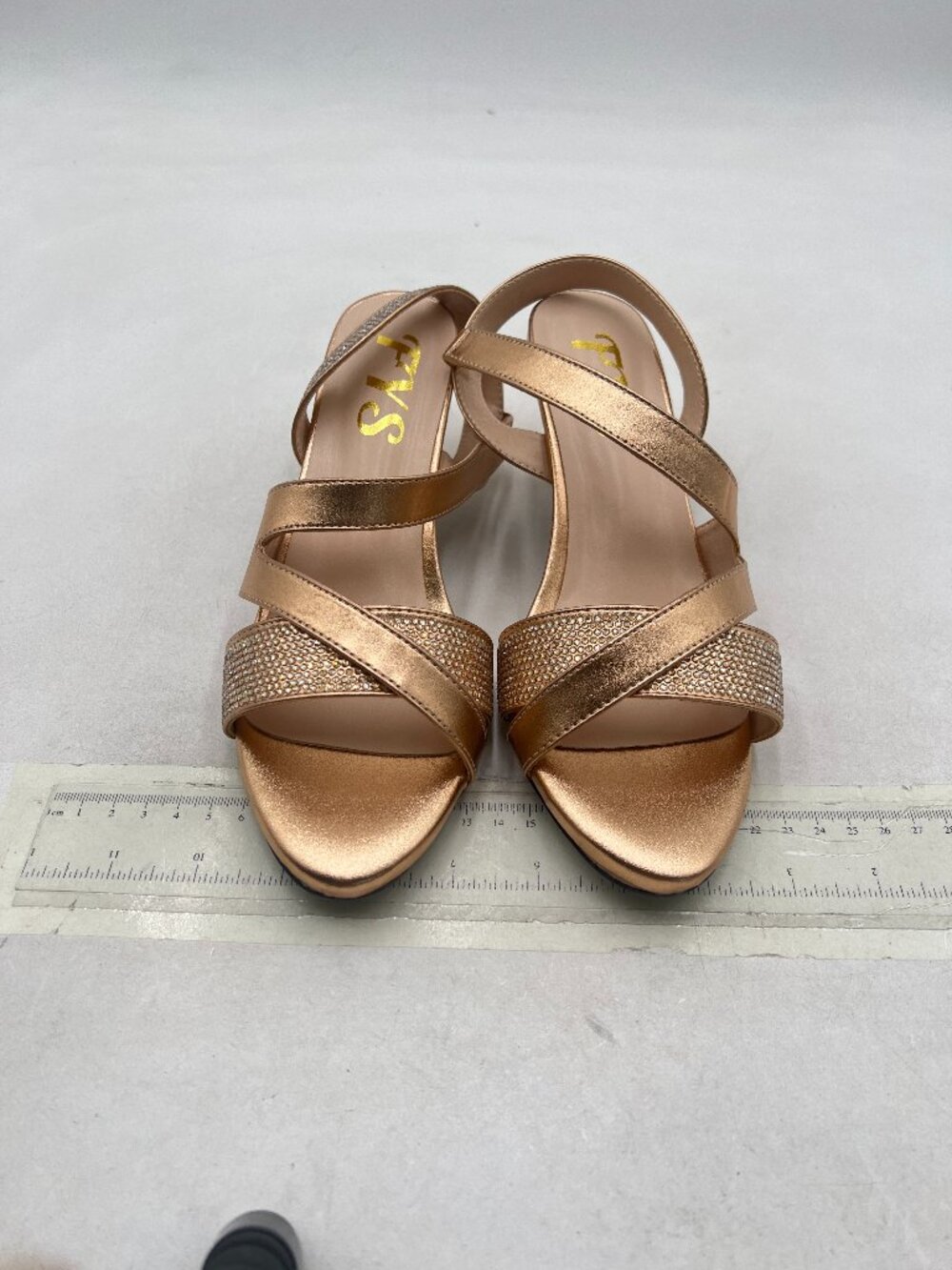 FYS Champagne Rhinestones Open Toe Low Heel Slingback Strap Sandals Slip on Shoe